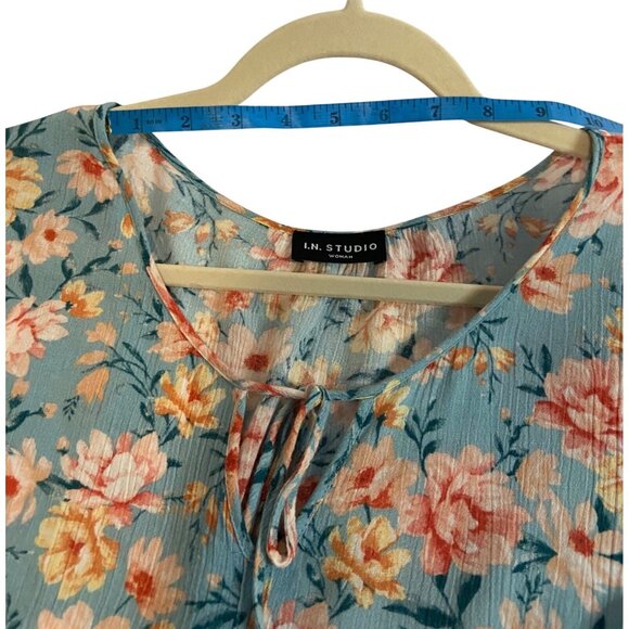 Floral Boho Blouse With 3/4 Sleeves & Button Front By I.N. Studio - Size L - Picture 3 of 9